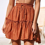 Wjczt Summer Short Skirts Women Vintage Ruffled Mini Skirt with Sashes Casual Boho Pleated A Line Holiday Beach Wear