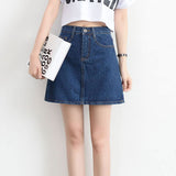 Wjczt Summer Denim Mini Skirt Women Korean High Waist A-Line Skirt Causal Oversized Harajuku Short Jean Skirts Minimalist