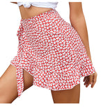 Wjczt Women Summer Ruffles Polka Dot Irregular Mini Skirt Elegant Boho Casual Lace Up High Waist A Line Skirts Party Beach Holiday