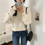 Wjczt Hoodies Women Solid Color Autumn Winter Korean Loose Harajuku Kpop Short Womens Pullover Chic O-neck Sweatshirt Women