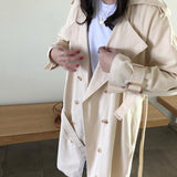 Wjczt Casual Ladies Double Breasted Trench Coat Women Belted Long Loose Female Windbreaker All-Match Overcoat Winter 2022