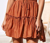 Wjczt Summer Short Skirts Women Vintage Ruffled Mini Skirt with Sashes Casual Boho Pleated A Line Holiday Beach Wear