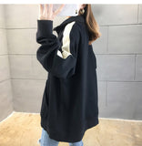 Wjczt Hoodie Autumn Winter Print Loose Femme Pullover Pocket Fleece Hoodies Women Patchwork Zipper Chic Slim Sweatshirt M-XXL