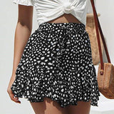 Wjczt Summer Short Skirts Women Vintage Ruffled Mini Skirt with Sashes Casual Boho Pleated A Line Holiday Beach Wear