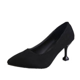 Wjczt 5/7/9cm Comfort High Heels Ladies Work Shoes New Autumn Black Flock Shallow Wild Women Pumps Pointy Toe Dress Office Shoes Woman