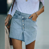 Wjczt Women High Waist Denim Skirts Vintage Harajuku Jean Shirts High Street Irregular Button Fly Bodycon Skirts Summer Clothes 2022