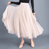 Wjczt Women 2021 Spring Autumn Solid Gauze Mesh High Waist Slim Long Skirt Sweet Pleated A-line Ball Gown Elegant Casual
