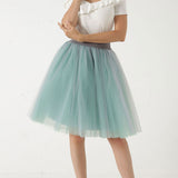 Wjczt 5 Layers Tulle Skirt Women Summer Ball Gown Midi Skirts Elegant Pleated Dance Tutu Skirts Casual Puff Skirts