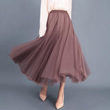 Wjczt Women 2021 Spring Autumn Solid Gauze Mesh High Waist Slim Long Skirt Sweet Pleated A-line Ball Gown Elegant Casual