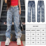 Wjczt Butterfly Print Baggy Jeans Women Autumn Low Waist Denim Flare Pants Harajuku Streetwear Vintage Y2k Fairy Grunge Jeans