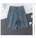 Wjczt 2024 New Summer Women High Waist Blue Wide Leg Denim Shorts Casual Female Solid Streetwear Stright Jeans Bermuda Shorts