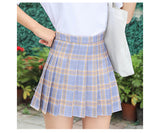 Wjczt Korean Style Plaid Skirts Women Summer Elegant High Waist a Line Pleated Skirt Sweet Girls Dance Mini Skirt Student Harajuku