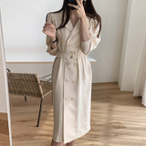 Wjczt French Vintage Women Graceful Long Oversize Coats 2021 Autumn Office Lady Chic Double Button Windbreaker Solid Outerwear Female