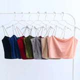 Wjczt Fashion Sexy Spaghetti Straps Tank Top Velvet Short Crop Top 7 Colors Sexy Boob Tube Top Bustier Brief Vest T-shirts Tee