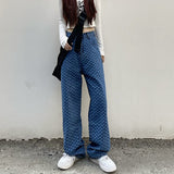 Wjczt Retro Jacquard High Waist Wide Leg Pants Jeans For Women Loose Ins Style Staight Panton Female Long Trousers High Street Jeans