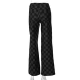 Wjczt Plaid Checkerboard Print Women High Waist Wide Leg Jeans Straight Pants Loose Casual Streetwear 2021 Summer Trousers