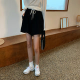 Wjczt Summer New Loose High Waist Slim Sports Shorts Women Korean Style Casual Wide-leg Short Female Drawstring Black Shorts OL