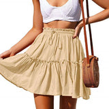 Wjczt Summer Short Skirts Women Vintage Ruffled Mini Skirt with Sashes Casual Boho Pleated A Line Holiday Beach Wear