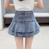 Wjczt 2022 Summer Low Waist A Line Denim Skirt Women Sexy Pleated Mini Jeans Skirts Korean Style Casual Ruffles Wild Skirt Shorts