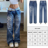 Wjczt Butterfly Print Baggy Jeans Women Autumn Low Waist Denim Flare Pants Harajuku Streetwear Vintage Y2k Fairy Grunge Jeans