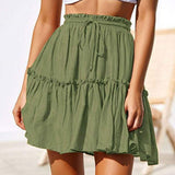 Wjczt Summer Short Skirts Women Vintage Ruffled Mini Skirt with Sashes Casual Boho Pleated A Line Holiday Beach Wear