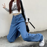 Wjczt Retro Jacquard High Waist Wide Leg Pants Jeans For Women Loose Ins Style Staight Panton Female Long Trousers High Street Jeans