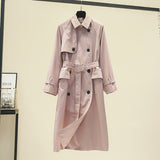 Wjczt 2022 Fall /Autumn Women Casual Double breasted Simple Classic Long Trench coat with belt Chic Female windbreaker