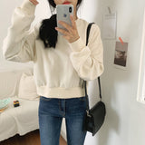 Wjczt Hoodies Women Solid Color Autumn Winter Korean Loose Harajuku Kpop Short Womens Pullover Chic O-neck Sweatshirt Women