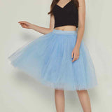 Wjczt 5 Layers Tulle Skirt Women Summer Ball Gown Midi Skirts Elegant Pleated Dance Tutu Skirts Casual Puff Skirts