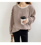 Wjczt Loose Long Sleeve Striped Hoodie Women Autumn O-Neck Casual Cotton Hoodies Sweatshirt Female Basic Korean Tops Harajuku