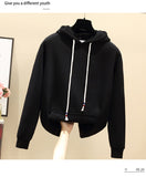 Wjczt Autumn Winter Thick Women Hoodies Sweatshirts Plus Velvet Casual Oversize Pullovers Loose Hooded Female Tops Black White