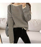 Wjczt Loose Long Sleeve Striped Hoodie Women Autumn O-Neck Casual Cotton Hoodies Sweatshirt Female Basic Korean Tops Harajuku