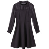 Wjczt Long Sleeve Dresses Women Black Lace Patchwork Casual Office Ladies Elegant Slim Party Spring Vestidoes Chic Mid-Calf Vintage