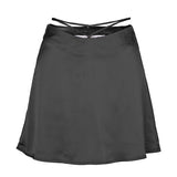 Wjczt Summer Cute Solid Color Satin Women Mini Skirt Fashion Sexy Cropped Zipper Lace Up Pink Miniskirt Silk Midi Skirts