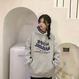 Wjczt Harajuku Black Fleece Baggy College Pullover Letter Printing Sweatshirt Casual Lazy Wind Raglan Sleeves Drawstring Hoodie Autumn