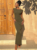 Wjczt Green Knitted Dress for Women 2024 Summer Sexy O-Neck Sleeveless Split Elegant Maxi Dress Club Party Outfits Casual Long Dress