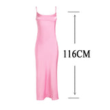 Wjczt  Pink Camis Satin Long Dresses Elegant Sleeveless Slip Holiday Party Dresses Sexy Casual Backless Summer Dresses Women