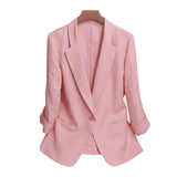 Wjczt Linen pink thin small suit coat women's summer cotton linen short slim suit women's top