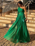 Wjczt Green Color Women Shinnign Satin Sexy One Shoulder Hollow Out Bodycon Long Dress Fashion Celebrate Cocktail Maxi Party Dress