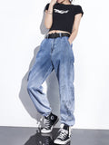 Wjczt Women Baggy Jeans Streetwear Women Denim Pant Gradient Long Trouser Loose Tie Foot Pant  Size 5XL Printed Woman Jeans Spring