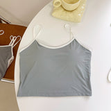 Wjczt Sexy Girl's Beautiful Back Crop Top Women Ice Silk Fixed Cup Push?Up Wireless Soft Skin-Friendly Camisole 2022 New