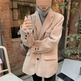 Wjczt Autumn Warm Wool Tailored Coats Women Loose Apricot Solid Suit Jackets Patchwork Long Sleeves Outwear Korean Fashion New