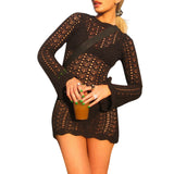 Wjczt Summer dresses for women Long Sleeve Bandage Backless Crochet Hollow Out Bathing Beach Dresses Female vestidos