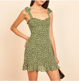 Wjczt Summer Party Dress Vestidos Elegant Dresses Green Flora Back Elastic Front Hollow Out Mini Dress