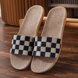 Wjczt New Checkerboard Linen Slippers Women 2022 Summer Indoor Home Shoes Household Non-slip Couple Four Seasons Men's Sandals Y