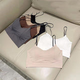 Wjczt Sexy Hollow Out Tank Top Beautiful Back Camisole Crop Top Women Push Up Seamless Padded Underwear Bandeau Underwear Streetwear