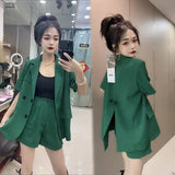 Wjczt Korean Casual Suit Set 2022 New Elegant Feminine Suit Commuter Short Sleeve Small Suit Shorts Women Two Piece Set Shorts Women