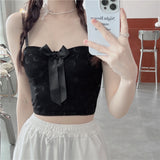 Wjczt Sexy Crop Top Women Crescent Moon Decorate Tank Top Bowknot Fixed Cup Padded Push Up Seamless Camisole Summer 2022 New