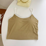 Wjczt Sexy Girl's Beautiful Back Crop Top Women Ice Silk Fixed Cup Push?Up Wireless Soft Skin-Friendly Camisole 2022 New