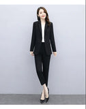 Wjczt 2022 Spring Autumn OL Two Pieces Pants Set Office Lady Graceful Suit Coats+Trousers Sets Women's Working Basic Solid Clothing